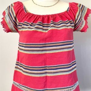 Anthropologie DRA Los Angeles Boho Shirt Top Off The Shoulder Fringe Red - Small